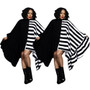 Women 's Striped Shawl Bat Sleeves Plus Size Fashion Dress