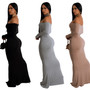 Women Solid Sexy Off Shoulder Maxi Dress