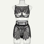 Women Lace Hollow See-Through Sexy Lingerie Three-Piece