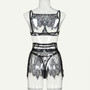 Women Lace Hollow See-Through Sexy Lingerie Three-Piece