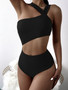 Women Sexy One Shoulder Strapless Hollow Solid One-piece Swimwear