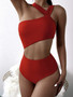 Women Sexy One Shoulder Strapless Hollow Solid One-piece Swimwear