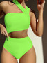 Women Sexy One Shoulder Strapless Hollow Solid One-piece Swimwear