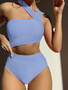 Women Sexy One Shoulder Strapless Hollow Solid One-piece Swimwear