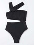 Women Sexy One Shoulder Strapless Hollow Solid One-piece Swimwear