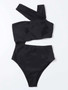 Women Sexy One Shoulder Strapless Hollow Solid One-piece Swimwear