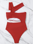 Women Sexy One Shoulder Strapless Hollow Solid One-piece Swimwear