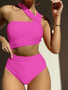 Women Sexy One Shoulder Strapless Hollow Solid One-piece Swimwear