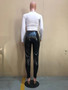 Elastic Leg Pu Leather Pants