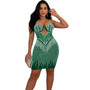 Fashionable Women's Solid Color Mesh Beaded Suspender Skirt Dress