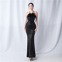 Feather Beaded Plaid Sequin Dinner Party Evening Dress