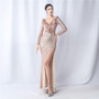 Ruffled Long Sleeve Sequins Party Dinner Wedding Evening Dress