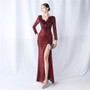 Ruffled Long Sleeve Sequins Party Dinner Wedding Evening Dress