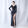 Ruffled Long Sleeve Sequins Party Dinner Wedding Evening Dress