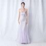 Positioned Flower Mesh Sequin Wedding Dinner Evening Dress