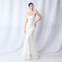 Positioned Flower Mesh Sequin Wedding Dinner Evening Dress