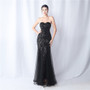 Positioned Flower Mesh Sequin Wedding Dinner Evening Dress