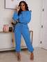 Solid Color Fleece Long Sleeve Top Stylish Casual Pants Plus Size Two Piece Set