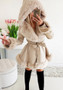 Turndown Collar Fur Patchwork Jacket Women's Winter Warm Ruffled Hooded  Slim Waist Coat