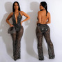 Women'S Fashion Sequined Tassel Mesh Halter Backless Nightclub Jumpsuit