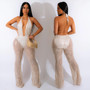 Women'S Fashion Sequined Tassel Mesh Halter Backless Nightclub Jumpsuit