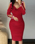 Autumn And Winter Women's Beaded Solid Color Long-Sleeved Dress