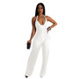 Fashion Women's Solid Color Low Back Deep V Halter Neck Jumpsuit