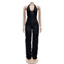 Fashion Women's Solid Color Low Back Deep V Halter Neck Jumpsuit