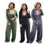 Women Hooded Pocket Wide Leg Jumpsuit