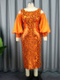 Women hollow lantern sleeves Formal Party sequin dress