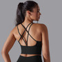 Women Solid Cross Tank Sports Bra Tank Yoga Wear Two-Piece Set