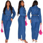 Women Turndown Collar Denim Jumpsuit