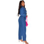 Women Turndown Collar Denim Jumpsuit