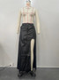 Women's high slit PU leather long skirt