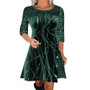 Autumn and winter solid color Round Neck long-sleeved sequined Patchwork A-line dress for women