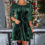 Autumn and winter solid color Round Neck long-sleeved sequined Patchwork A-line dress for women