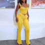 Sexy Solid Color Straps V Crop High Waist Elastic Solid Color Micro Two Piece Pants Set