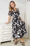 Double Take Printed Surplice Balloon Sleeve Dress