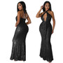 Women Sexy Halter Neck Cutout Sequined Mermaid Skirt Dress