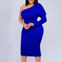 Plus Size Women'S Slash Shoulder Solid Fashion Sexy African Bodycon Dress