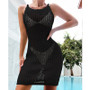 Sexy Straps Tight Fitting Hollow Out U-Neck Knitting Beach Dress