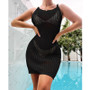 Sexy Straps Tight Fitting Hollow Out U-Neck Knitting Beach Dress