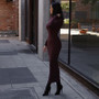 Spring And Autumn Tight Fitting Slim Solid Color Sexy Bodycon Long Dress For Women