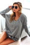 BiBi Contrast Stitching V-Neck Long Sleeve T-Shirt