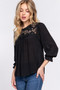 ACTIVE BASIC Crochet Lace Panel Flounce Sleeve Blouse