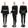 Fashionable Off Shoulder Long-Sleeved Furry Cropped Top And Slim Trousers Two-Piece Set