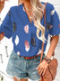 Spring And Summer Women's Turndown Collar Feather Print Shirt