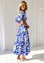 Women Elegant Print Off Shoulder Puff Sleeve Dress