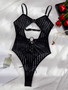 Women Striped Backless See-Through Mesh Body Shaping Bodysuit Sexy Lingerie