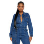 Stylish Street Style Slim Waist Tight Fitting Multi-Pocket Elastic Waist Denim Cargo Jumpsuit